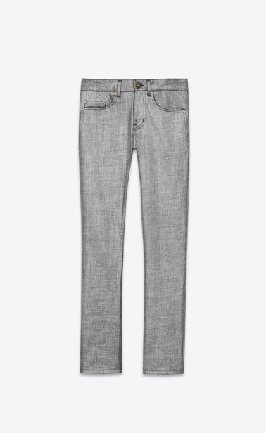 Cropped skinny jeans in silver lamina denim
